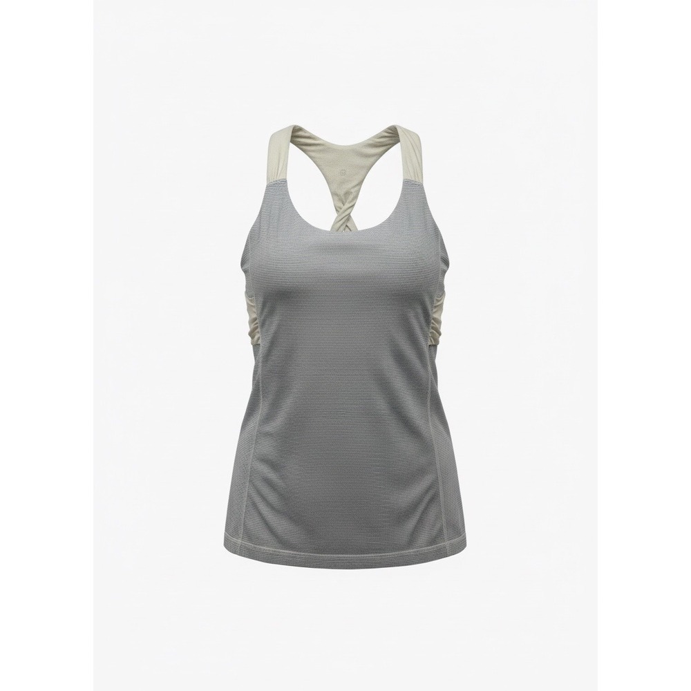 Women's Lululemon Spin Me Tank Top Gray White Striped Twisted Racerback, Size 6
